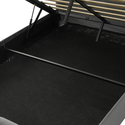 KOMHTOM Modernes Polsterbett Einzelbett 90x200cm mit LED-Leuchten, USB- und Typ-C-Anschlüssen, Hydraulisches Stauraumbett