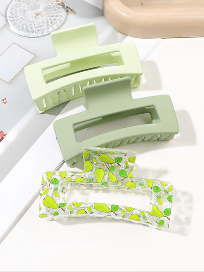 3 Pcs Frosted Cream Color Transparent Fruit Shark Scratch Clip-ins Style Back of Head Premium Wind Plate Women Hair Accessories.