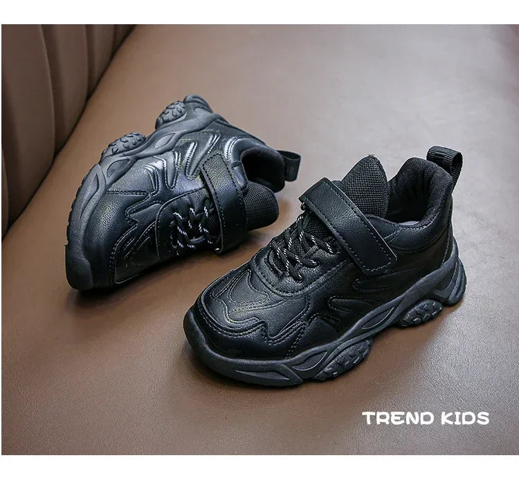 Children White Running Shoes Kids Fashion Sneakers PU Soft Breatheable Comfortable Boys Girls School Sports Shoes Size 26-37.