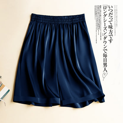 High Waist Ice Silk Acetate Shorts Pants Women's Summer Thin Satin Cropped Pants Casual Loose Plus Size Pajamas Women Shorts.