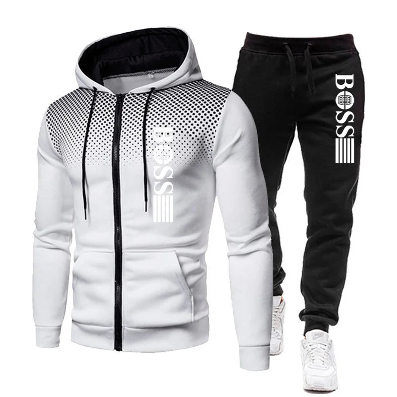 2025 New Men's zippered hoodie + Casual Pants Set for Autumn and Winter fashion Fitness and Warm sportswear Two-piece set.