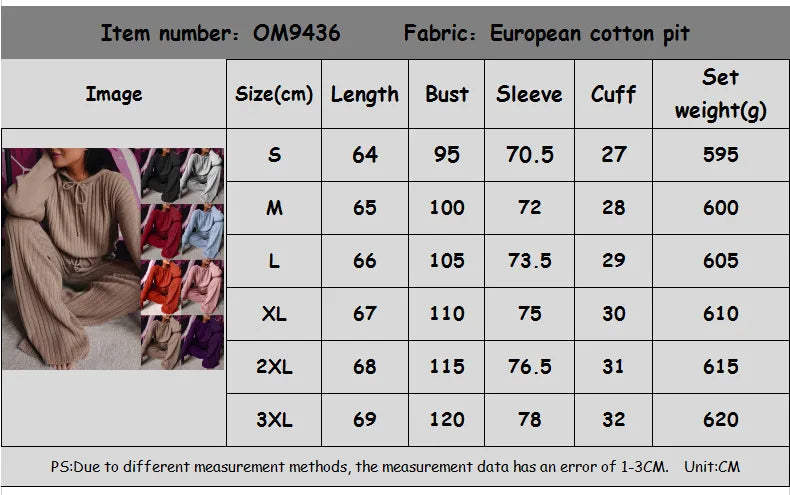 Autumn New Knitted Cotton Sliver Hooded Women's Long Pants Suit Casual Fashion Drawstring Lace Up Pants Female 2 Piece Set 2025.