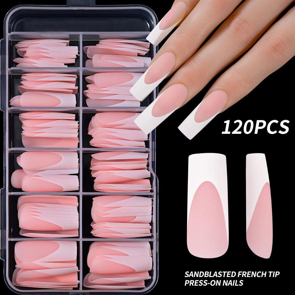 360/240/120pcs Light Pink Almond Press On Nails Glossy White French Fake Nail Simple Full Cover Fake Nails Soft Gel Nail Tips*%&.