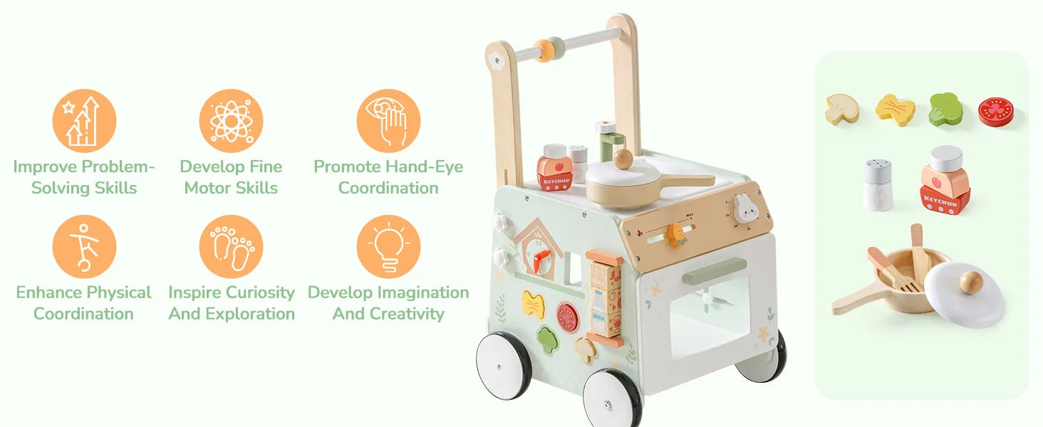 ROBUD Wooden Baby Push Walker Learning Walking Toys Adjustable Height Walker with Decelerator Montessori Toys for Baby age 1+.