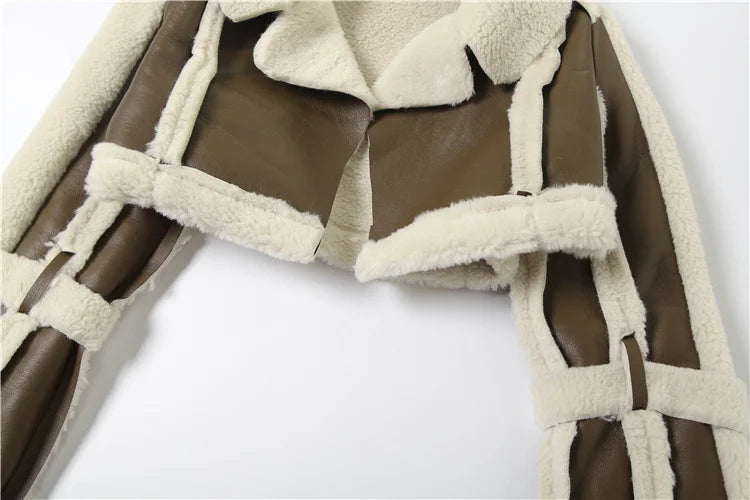 Weird Puss Furry Patchwork Women Crop Jacket Hipster Full Sleeve Open Stitch Hipster Streetwear Warm Outwear Basic Wild Coat.