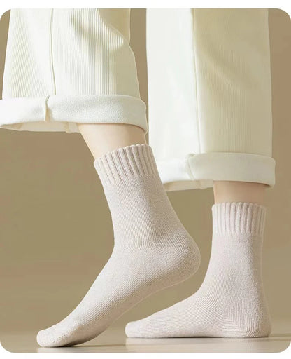 3 Pairs Wool Socks Women Winter Warm Thicken Snow Boot Markron Color Plush Hairy Soft Mid Tube Stockings Floor Sleep Socks White.