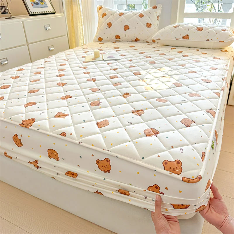 1pc Floral Style Bed Cover Quilted Bedspread Non-slip Mattress Protector Adults Kids Room Bedsheets 매트리스 커버 (No Pillowcase).