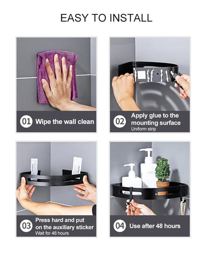 Badezimmer Regal Organizer Dusche Lagerregal Schwarz Eckregale Wandmontage Aluminium Toilette Shampoo Halter Kein Bohrer