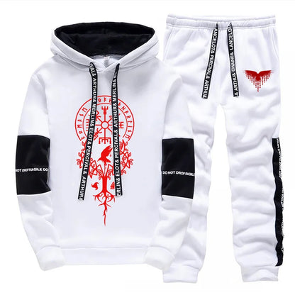2025 Trendy Mens Tracksuit Hooded Sweatpants Viking Raven Print Autumn Winter Casual Sportswear Jogging Outfit Clothes for Man.