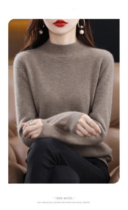 100% Pure Wool Half-neck Pullover In Autumn And Winter New Cashmere Sweater Women's Casual Knit Top Women's Coat 19 Colors.