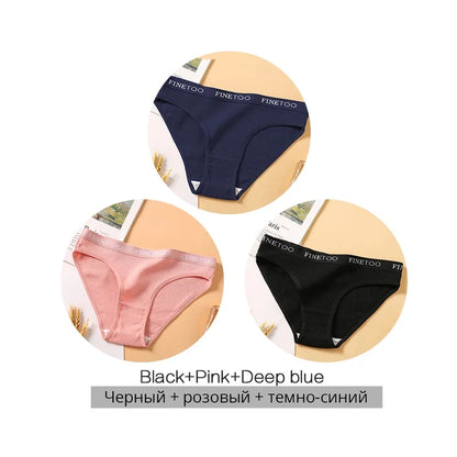 FINETOO 3PCS/Set Women's Underwear Cotton Panty Sexy Panties Female Underpants Solid Color Panty Intimates Women Lingerie M-2XL