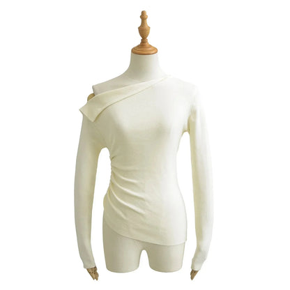 American Style One Shoulder Long Sleeve Women's T-shirt Autumn Pure Desire High-grade Slimming Personality Oblique Shoulder Base.