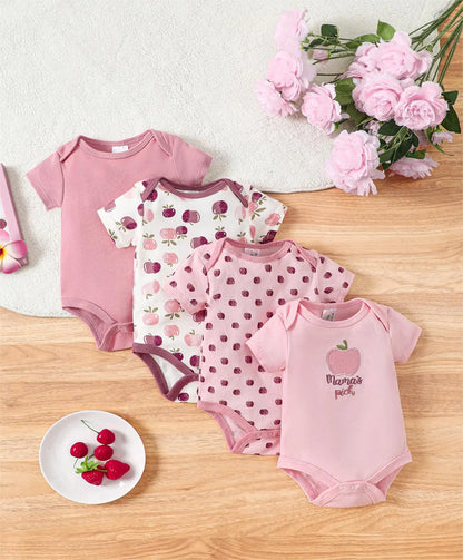 4PCS Neugeborenen Strampler Kurzarm Rundhals Cartoon Tier Blumen Drucken Body Onesies Für Baby Jungen Und Mädchen Kleidung.