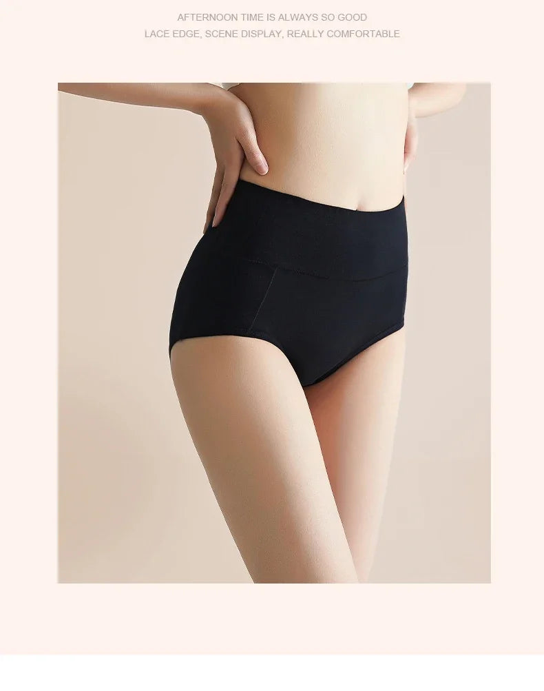 High Waist Period Underwear for Women | Cotton Leak Proof Panties | Anti-Overnight Flow | Plus Size M-4XL (Black/Beige).
