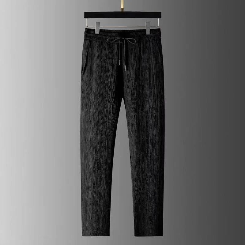 Summer Casual Thin Linen Set Men's Sport Suit Outdoor Wear Short Sleeve Long Pants Two-Piece Set Lightweight Comfortable Fit.