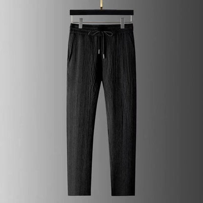 Summer Casual Thin Linen Set Men's Sport Suit Outdoor Wear Short Sleeve Long Pants Two-Piece Set Lightweight Comfortable Fit.