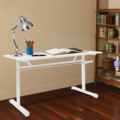 Höhenverstellbarer Schreibtisch, Heimbüro, Schreibtisch, manuell höhenverstellbarer Stehschreibtisch, weiß, 65–90 cm, höhenverstellbar
