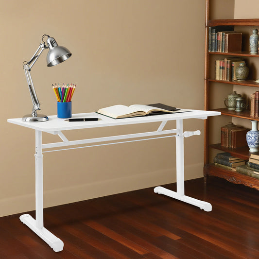 Höhenverstellbarer Schreibtisch, Heimbüro, Schreibtisch, manuell höhenverstellbarer Stehschreibtisch, weiß, 65–90 cm, höhenverstellbar