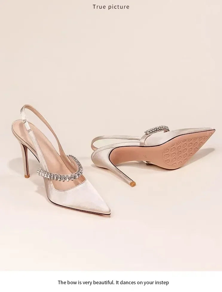 Women's Water Diamond 2025 New Slim Heeled Pointed High-heeled Shoes with A Headband and Sandals for Women's Singles.