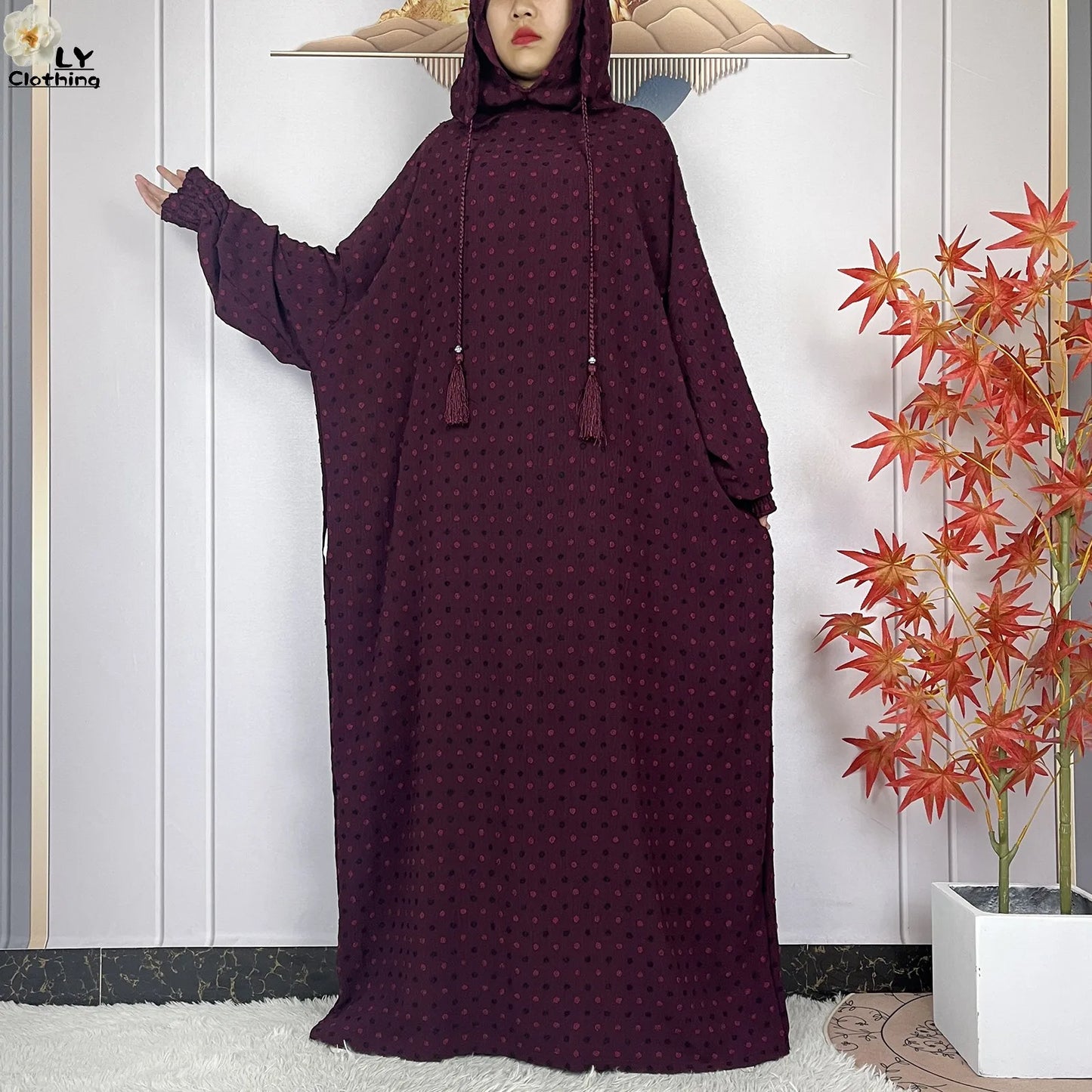 2024New Pure Cotton Ramadan Muslim Two-Hat Abaya Dubai Turkey Islam Prayer Clothes Loose Robe Islamic Women Traditional Clothing.