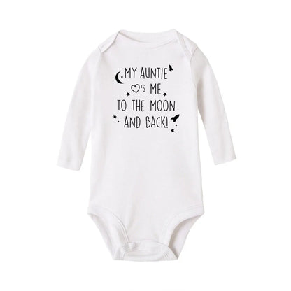 Baby-Body „Meine Tante Take Me To The Moon and Back“-Aufdruck für Neugeborene, Jungen, langärmelig, Kleidung, modisch, lässig, beste Geschenke.