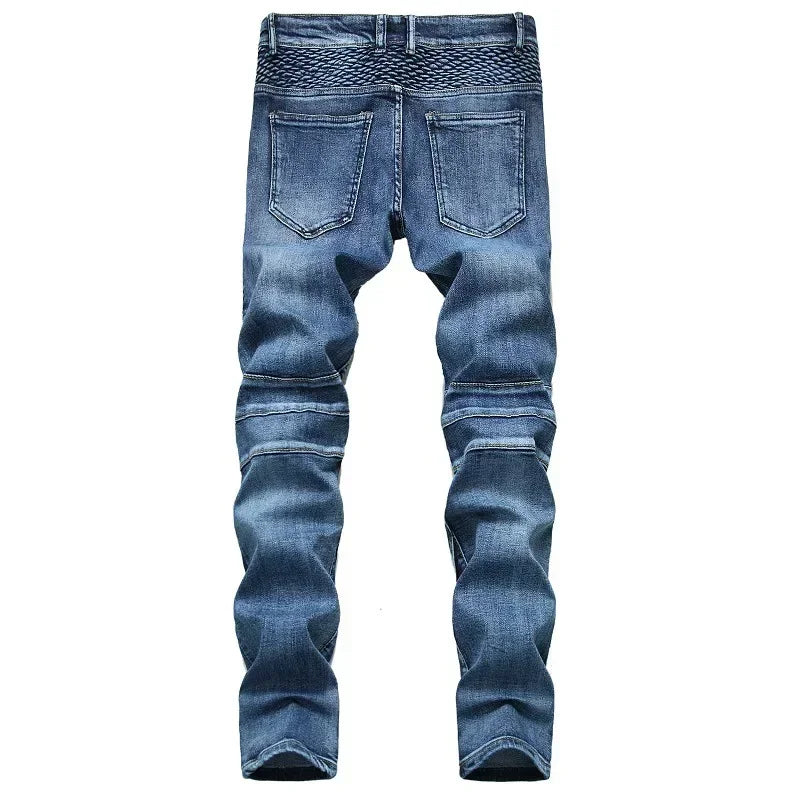 Herbst männer Patchwork Vintage Biker Jeans Hip Hop Hosen Dünne Gerade Elastische Radfahren Denim Hosen Männlichen Mode Streetwear.