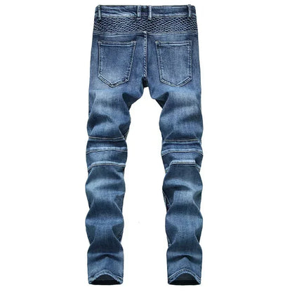 Herbst männer Patchwork Vintage Biker Jeans Hip Hop Hosen Dünne Gerade Elastische Radfahren Denim Hosen Männlichen Mode Streetwear.