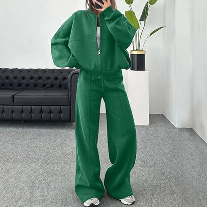BKLD 2025 Casual Women's Tracksuit Sets Zip-up Loose Cropped Cardigan+Drawstring Sweatpants Solid Fashion Running Street Outfits