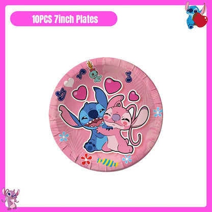 Disney Lilo und Stitch Party Dekoration Geschirr rosa Stitch alles Gute zum Geburtstag Party Thema liefert Ballon Hintergrund Tasse Teller