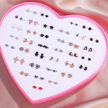 Multicolor 36Pairs Cartoon Hypoallergenic Plastic Stud Earrings Set For Women Girl Cute Animal Flower Ear Wedding Gifts Jewelry