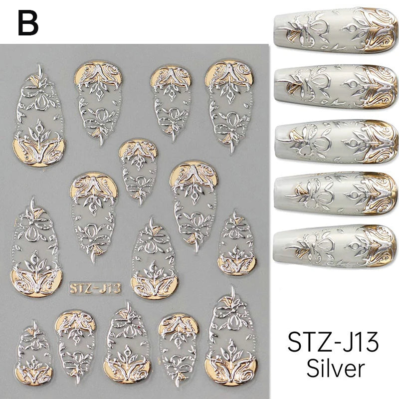 French Tips Nail Sticker 5D Embossed Crystal French Nail Decals Gold Silver Black Line Design Adhesive Slider Nails Art.