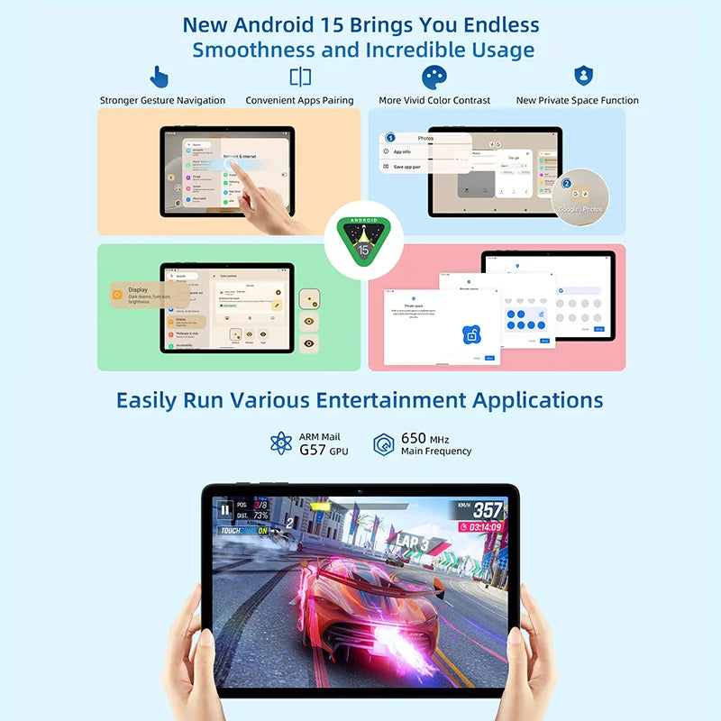 BMAX I10 Plus Android 15 10.1" HD Screen 4GB+8GB Expansion 128GB Storage UNISOC T606 ARM Mail G57  Dual Band Wi-Fi Tablet.