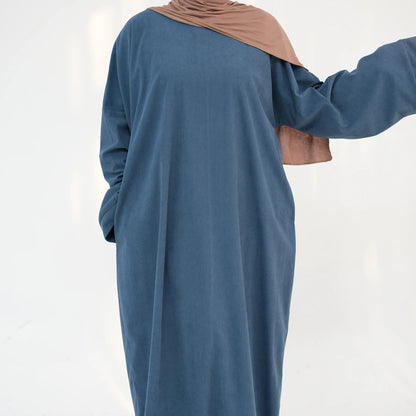 2024 Winter Dubai Women Corduroy Abaya Dress Ramadan Eid Arabic Modest Muslim Clothing Islam Party Jalabiya Fashion Turkey Robe.