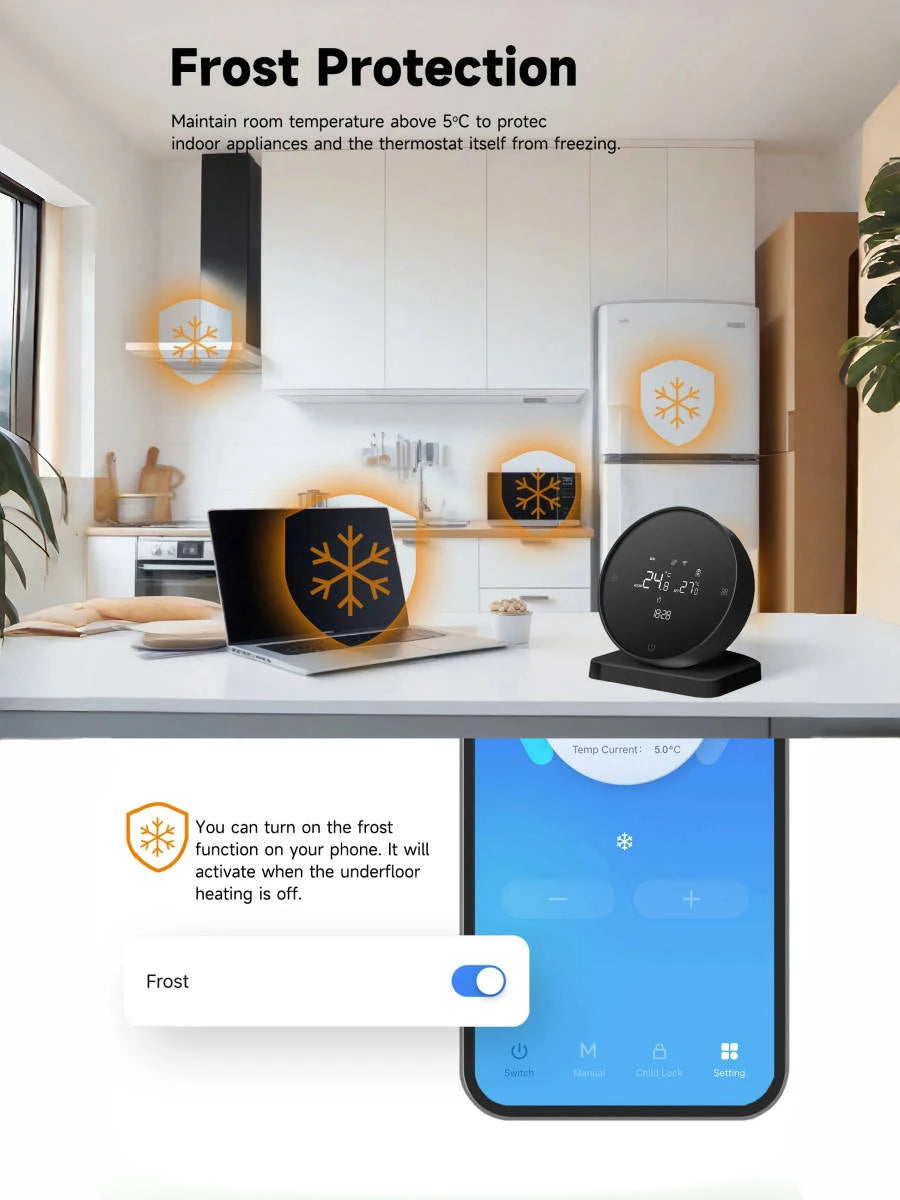 RKHK Tuya WiFi Smart Thermostat，RF Wireless Receiver Temperature Controller，For Water Gas Boiler Support Alexa and Google Home.
