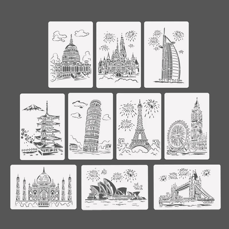 Scratch Art Paper Set 10 Sheets 5 Stencil Templates World Landmarks Animal DIY Kit Creative Painting Craft Magic Toy Kids Gift