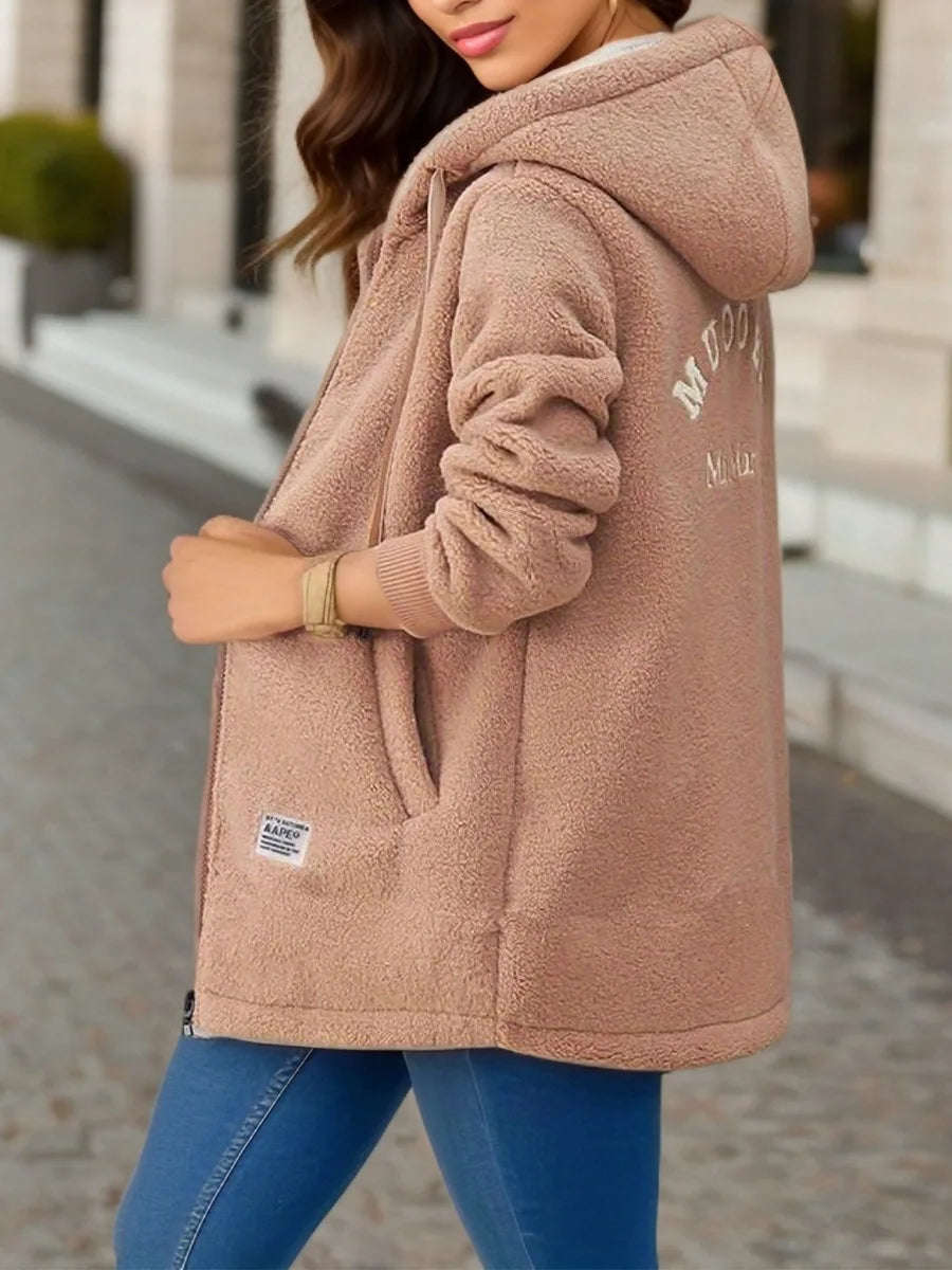 Herbst Winter Verdickte Fleece-gefüttert Sweatshirt frauen Mit Kapuze Top Strickjacke Mid-länge Trendy Neue Stil Lamm Wolle jacke.