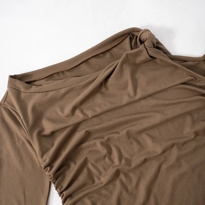 CUTENOVA Fall Outfits Women Solid Color One-Shoulder Long-Sleeved Women'S Top Sexy Hollow Out Twisted Casual Chic T-Shirt Female.