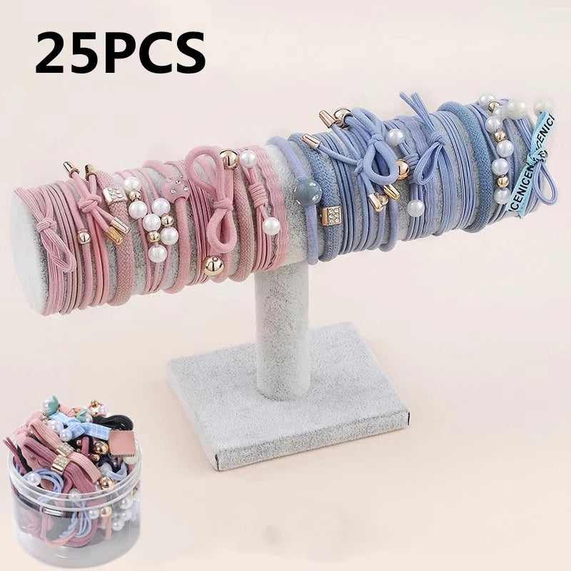 50/12PCS  Women Elastic Hair Ties Pearls Fashion Girls Scrunchies Ponytail Holder Rubber band Hair Rope Hair Accessories