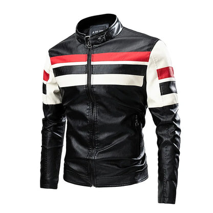 M-5XL Plus Size Men's Motorcycle Leather Jacket Winter Warm Stand Collar PU Biker Coat Casual Streetwear Fleece Lined Outerwear