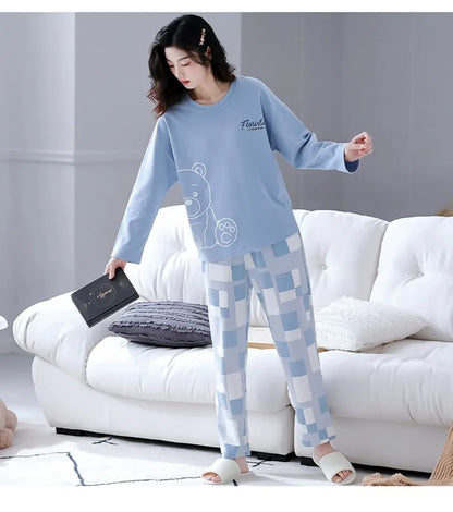 New Spring And Autumn Pajamas Women's Autumn And Winter 2 Pieces Of Long-Sleeved Trousers Set Of Home Clothing Ladies Pajamas Se.