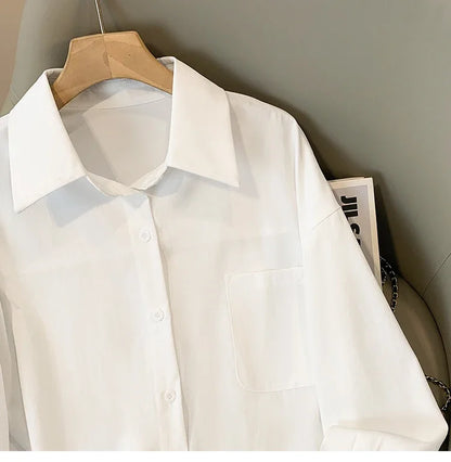 Plus Size Women's Blouses 2025 Spring Autumn Simple Lady Shirts Long Sleeve Big Pockets Shirt Loose Casual Tops