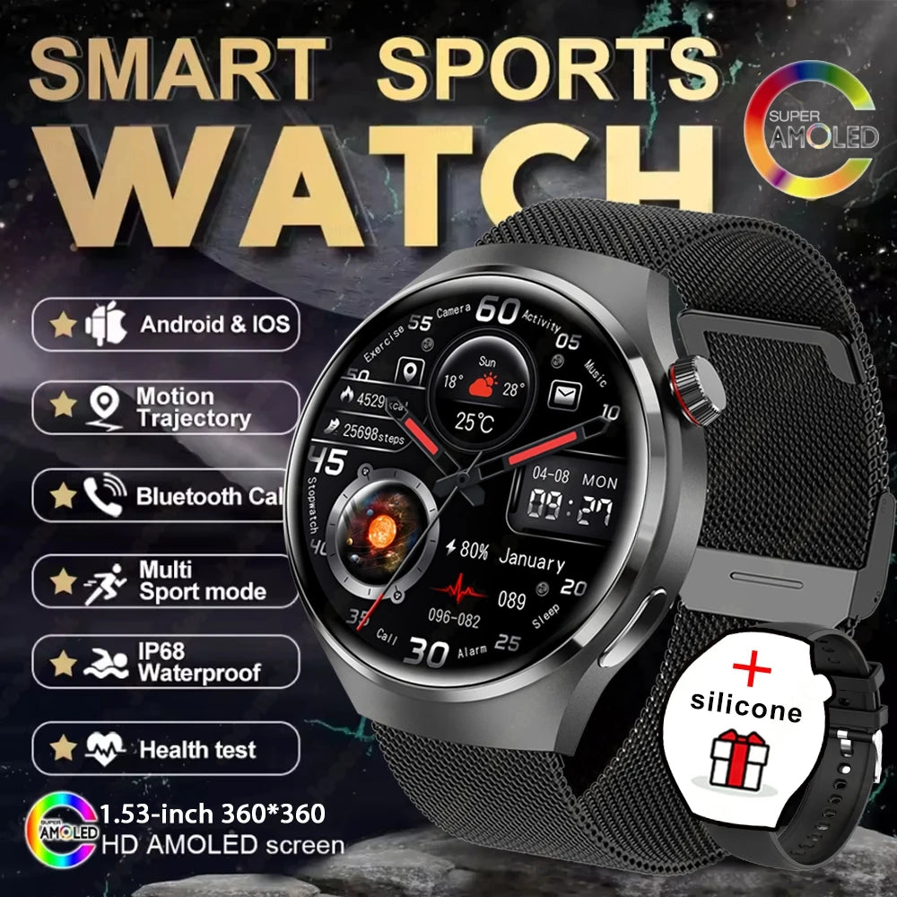 2025 New Watch 4 GT Series Smart Watch Men AMOLED Screen Heart Rate Health Monitoring Bluetooth Call Business Smartwatch Man
