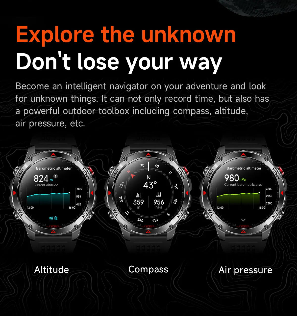 Outdoor Military GPS Smartwatch For Men Build in Dual Band GNSS Compass Altitude 3ATM Waterproof Swimming Smart Watch Women 2025.