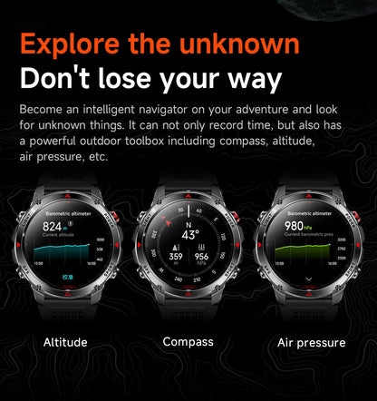 Outdoor Military GPS Smartwatch For Men Build in Dual Band GNSS Compass Altitude 3ATM Waterproof Swimming Smart Watch Women 2025.