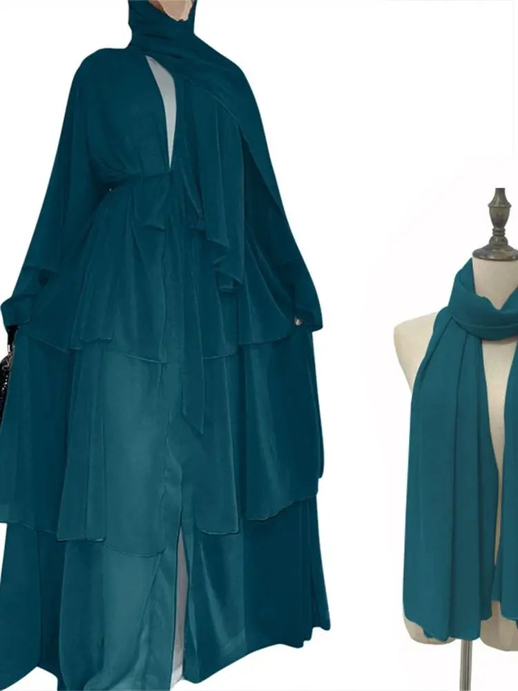 Summer Open Chiffon Khimar Kimono Abaya Dubai Luxury 2024 Muslim Sets Modest Kaftan Hijab Dresses For Women Islam Kebaya Damen