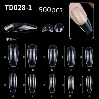 600Pcs Extra Long Hawk Curved Nail Tips Half Cover Eagle Claw Curve False Nails Extension 10 Sizes Bag Packaging for Art Salon *