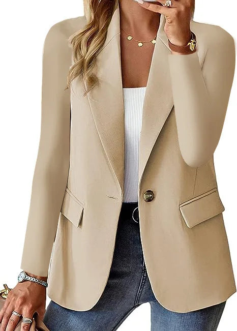 Modische Casual Frauen Blazer 2024 Frühling Herbst Neue Einfarbig Drehen Unten Kragen Langarm Anzug Mantel Elegante Büro Dame