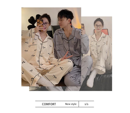 Pajamas Women Pajama Man Set Cotton Plus Size Spring Autumn Long-sleeved Korean Cardigan Casual V-neck Nightwear Couple Pyjamas.