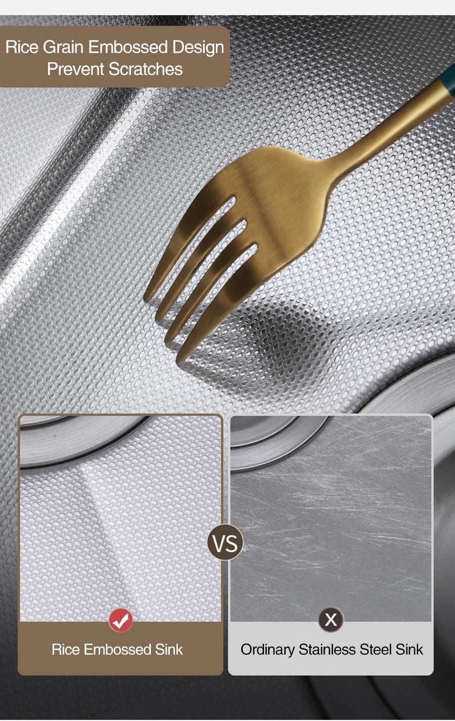 SUS 304 Island Hidden Kitchen Sink Rice Grain Embossing Prevent Scratches Handmade Bar Counter kitchen Sink With Cup Rinser