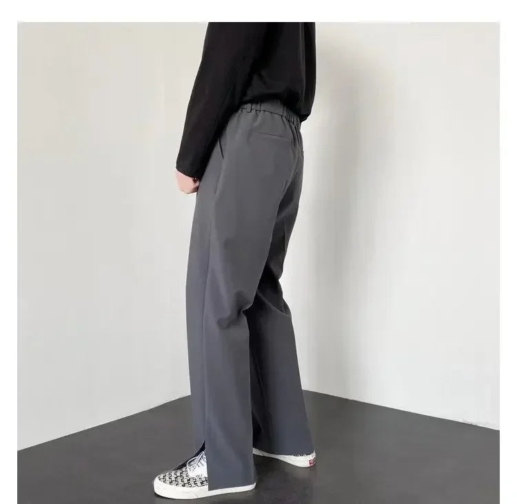 Men's Straight Baggy Casual Pants Korean Slit Personality Suit Trousers Fashion Formal Business Male Streetwear Gray Khaki Black.